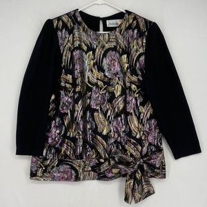 Jordan Ari Womens Vintage Large Pullover Blouse Black Purple Metallic Floral USA
